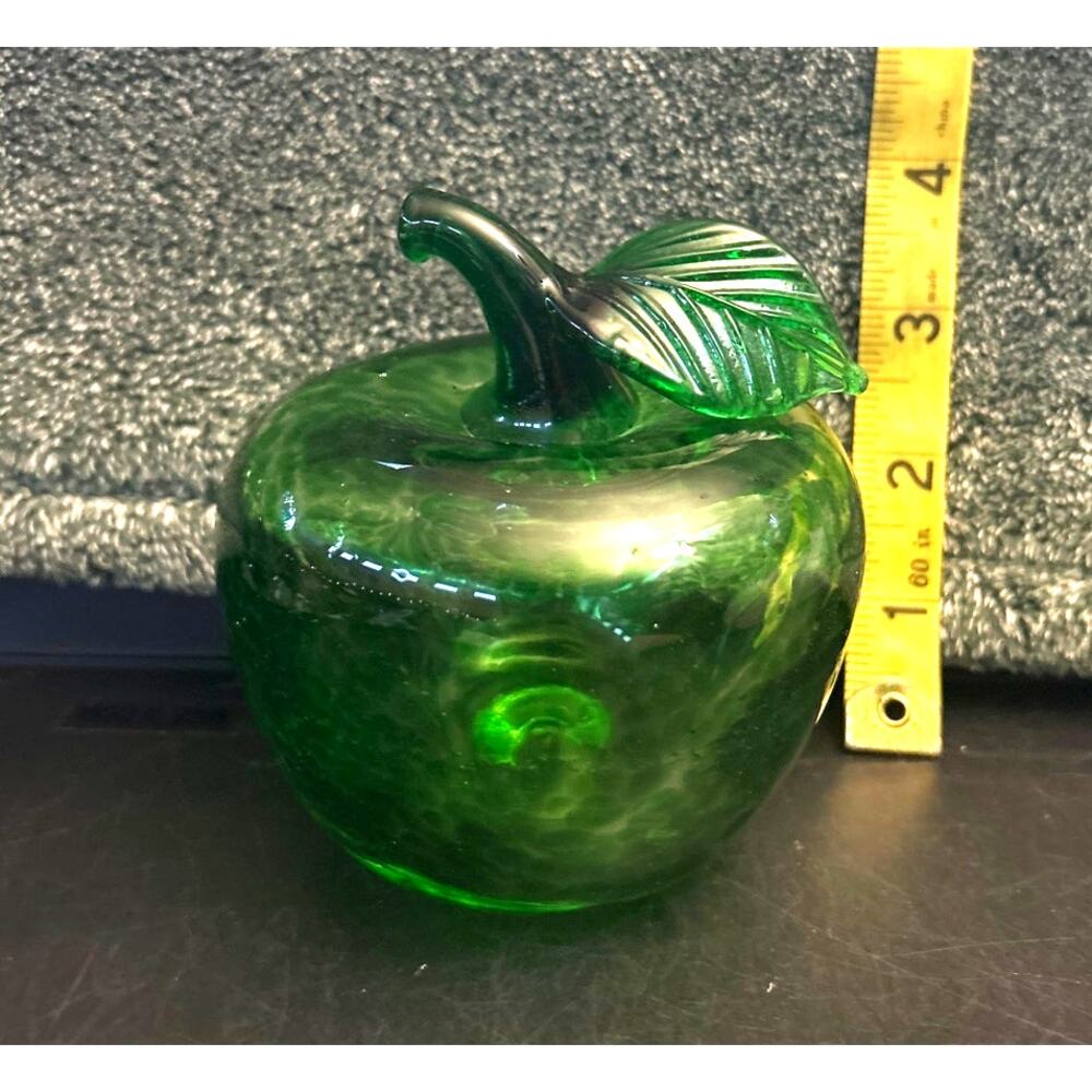 Stunning Green Spotted Apple Paperweight Mid-Century Design